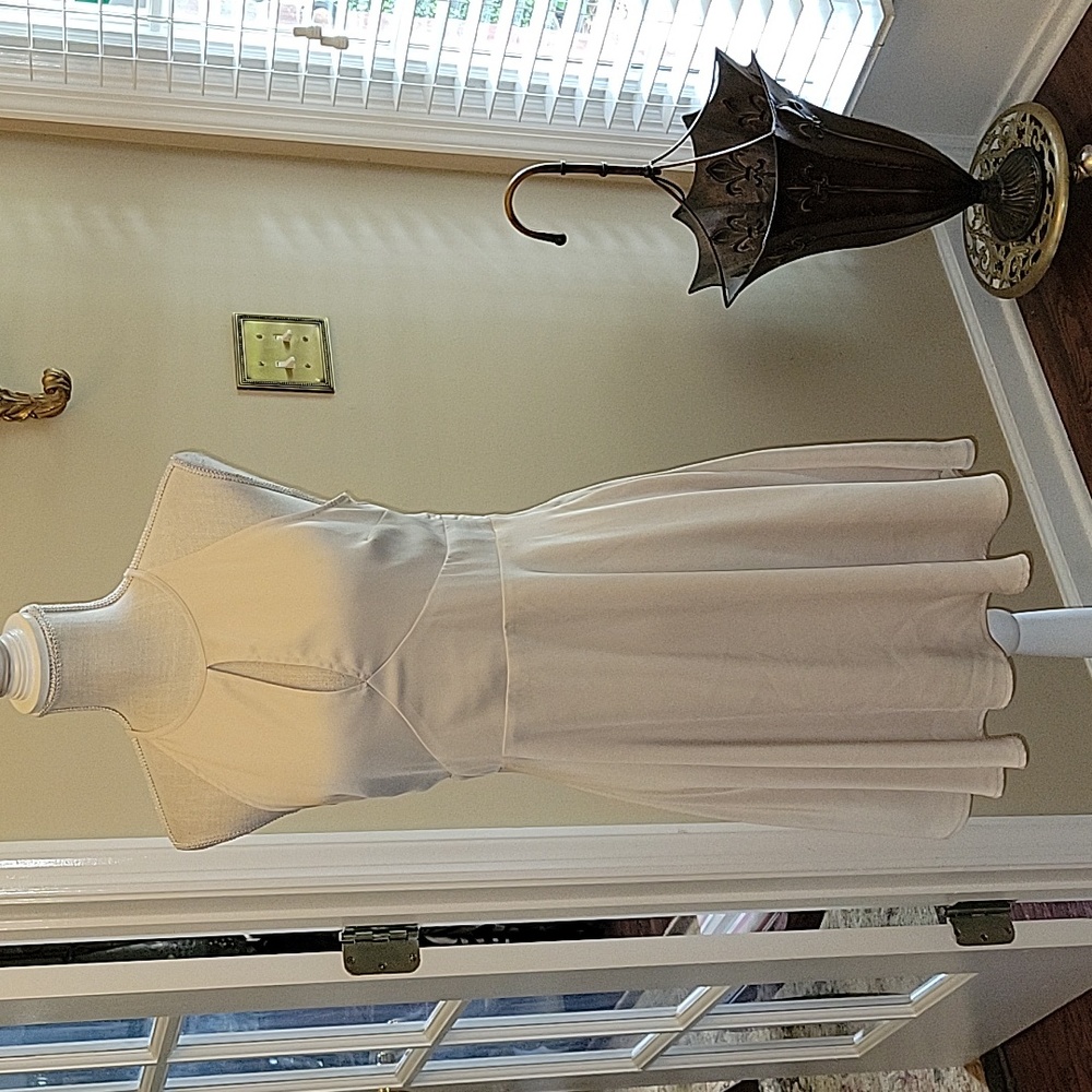 Black Swan cream empire waist dress A line skirt sleeveless stretch lined M EUC…